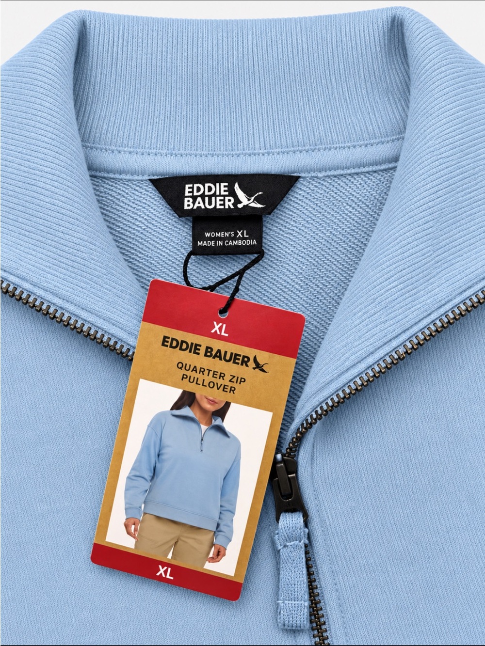 Eddie Bauer Women's Quarter-Zip Pullover French Terry Soft Blue - Picture 4 of 6